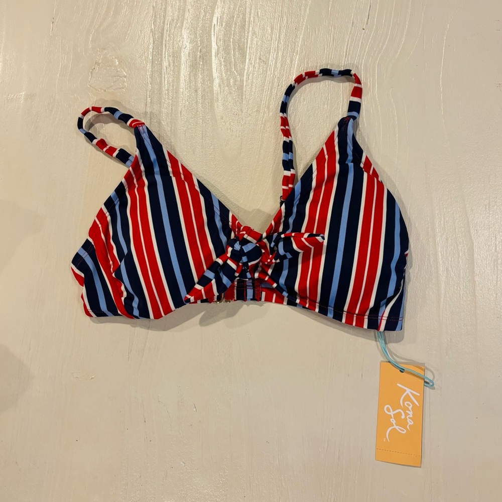 Red and Blue Striped Bikini Top